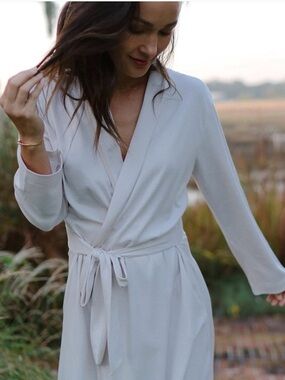 LAKE Pajamas Pima Robe in Moon Stripe